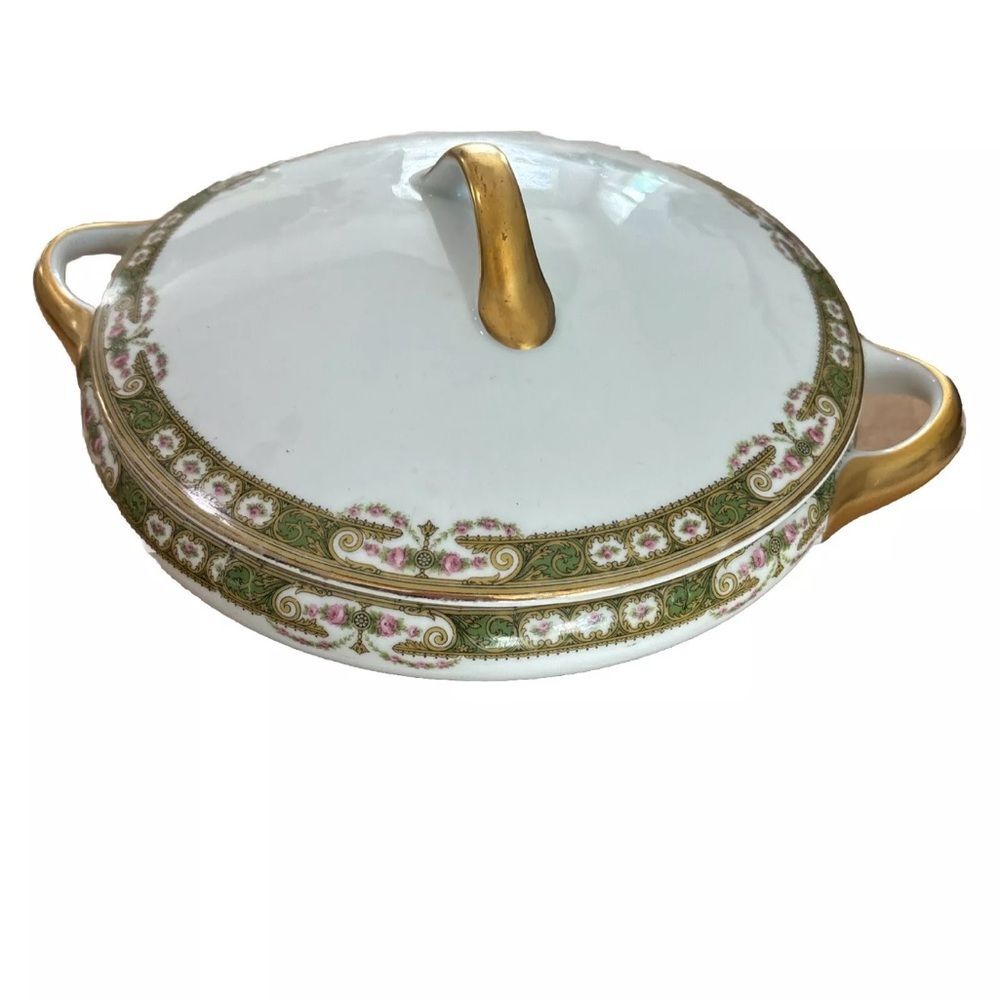 Limoges A-F France Side dish with top Gold Floral. Vintage Tableware, Antique